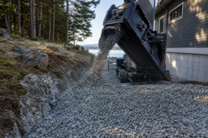 When is a stone slinger the best choice for drain rock placement Nanaimo?